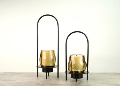 Amber Glass Lantern - Black