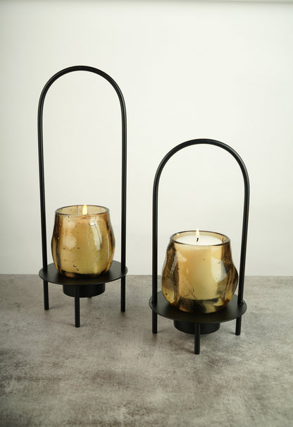 Amber Glass Lantern - Black - Large