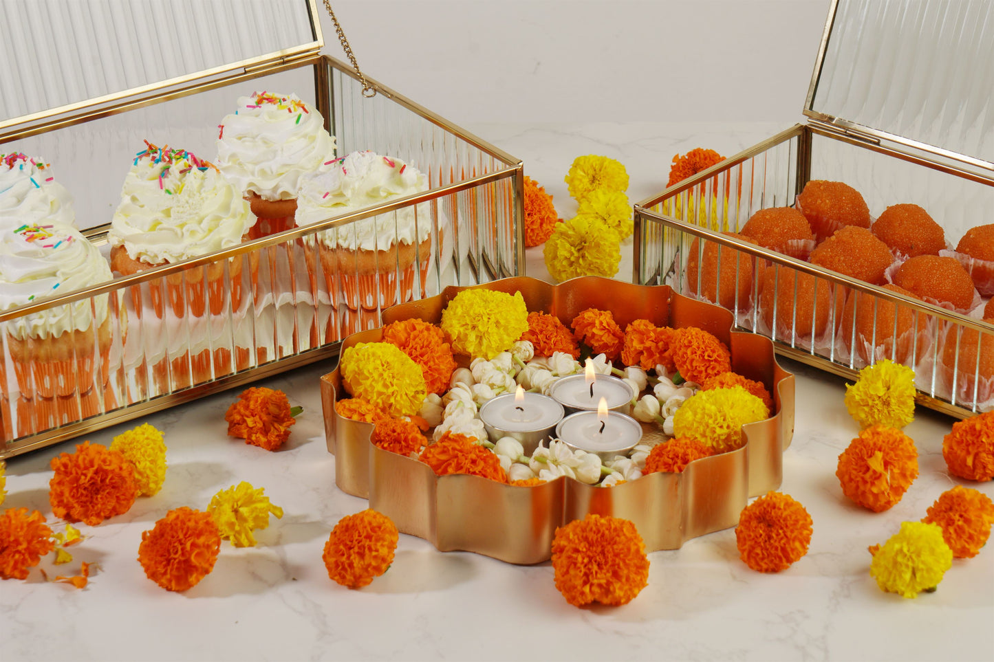 Fluted Glass Box - Gold