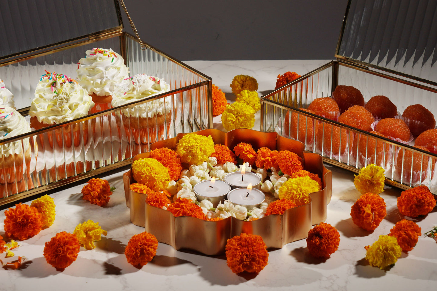 Fluted Glass Box - Gold