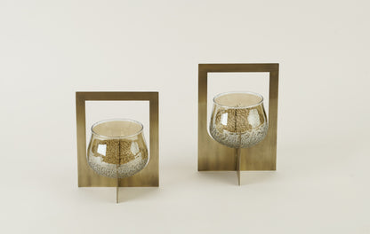 Lumeire Tea Light Holder with Handle - Large - Brass Antique