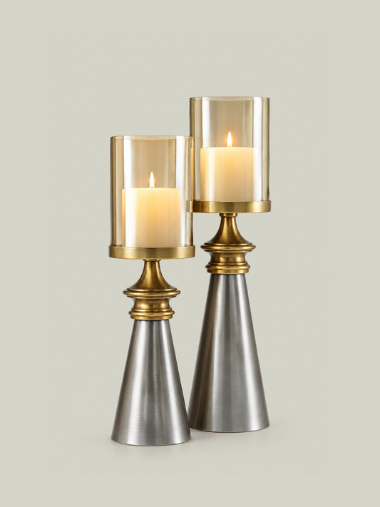 Set of 2 Lumiere Candle Stand - Champagne Grey