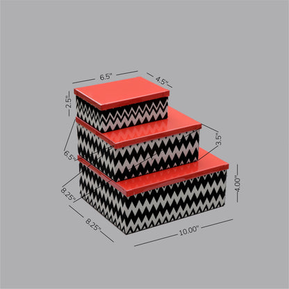 Metal Lid Storage Boxes - Set Of 3 (Chevron)