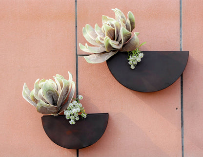 Semi Circle Wall Planters - Set Of 2 (Brown)