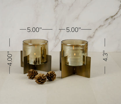 Set of 2 Tea-Light Hurricane (Gold)
