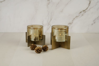 Set of 2 Tea-Light Hurricane (Gold)