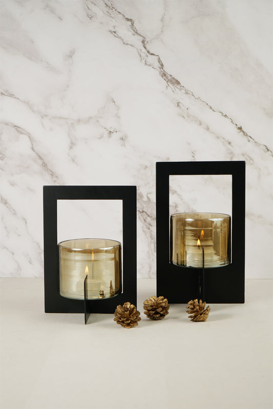 Set of 2 Tea-Light Hurricane with Handle(Black)