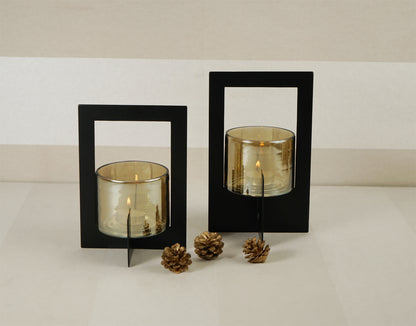 Set of 2 Tea-Light Hurricane with Handle(Black)