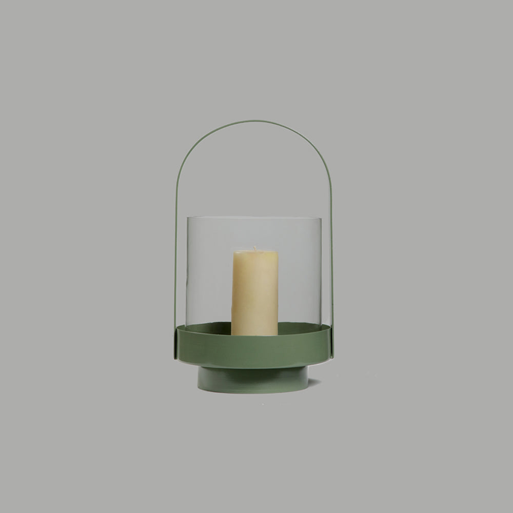 Metal & Glass  Lantern (Olive Green)