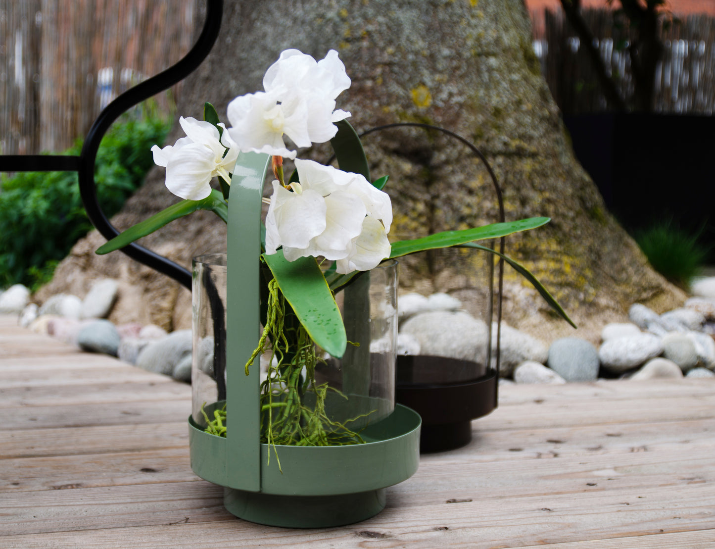 Metal & Glass  Lantern (Olive Green)