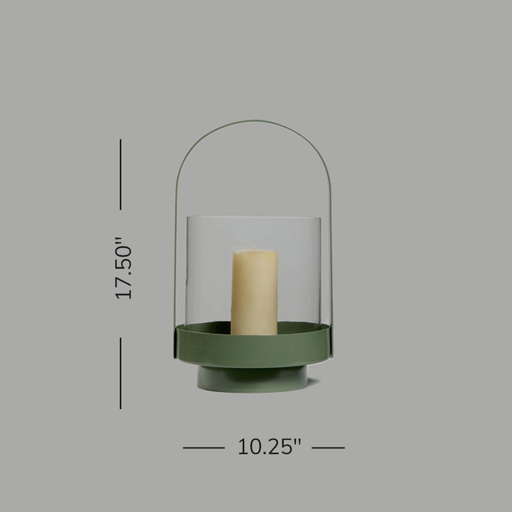 Metal & Glass  Lantern (Olive Green)